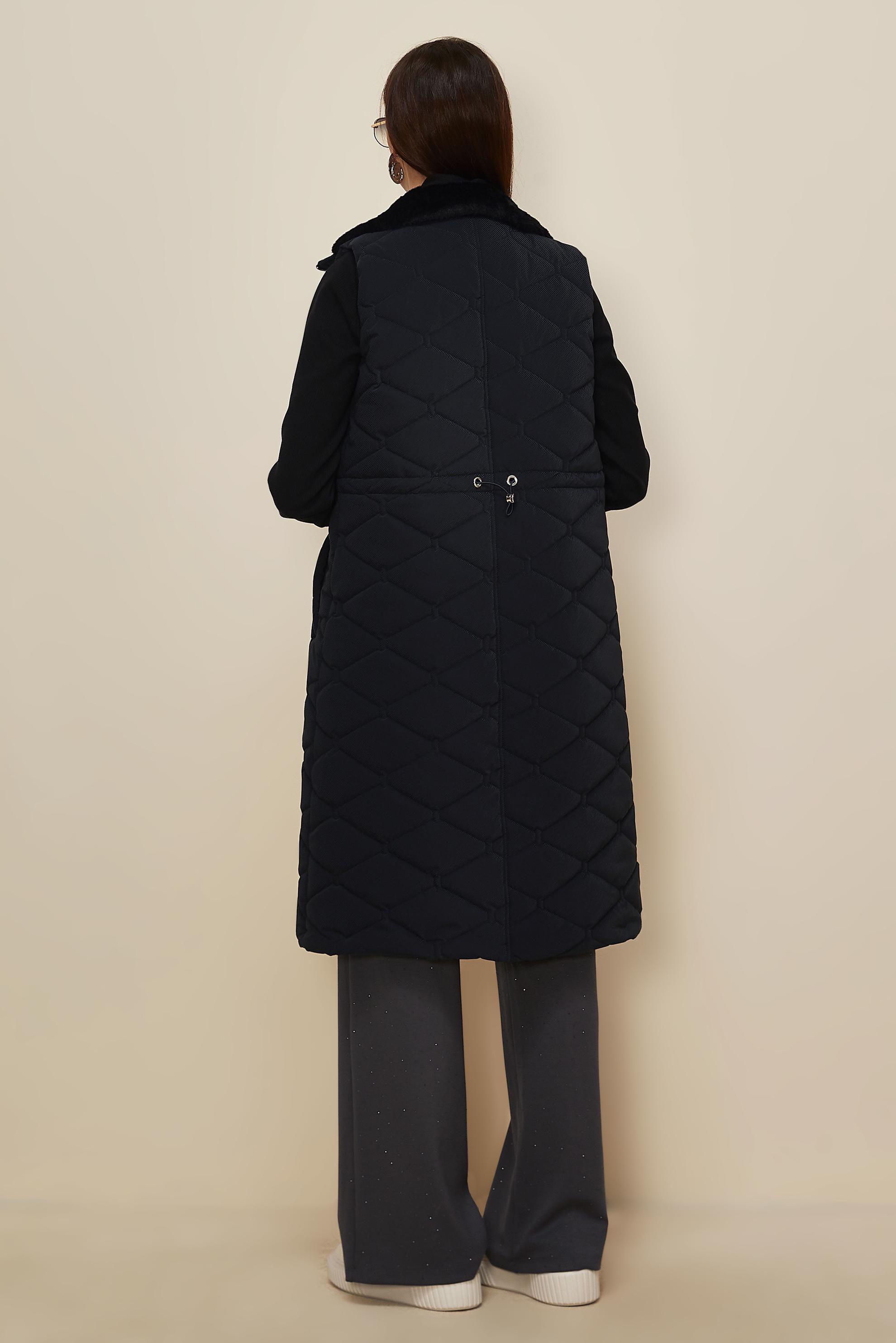 Tesettür giyim LACİVERT BELİ BÜZGÜLÜ KAPİTONE YELEK 45273