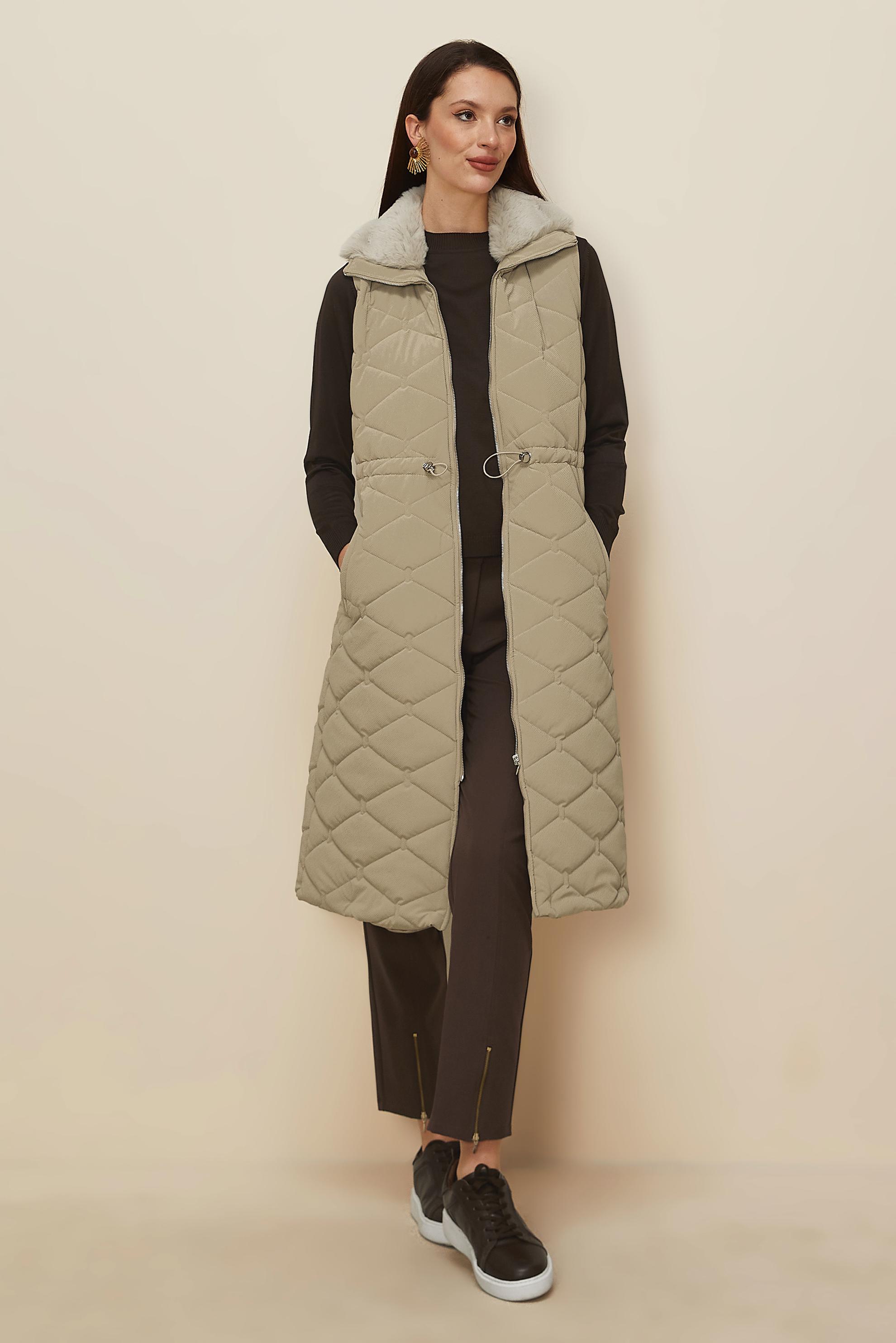 Tesettür giyim TABA BELİ BÜZGÜLÜ KAPİTONE YELEK 45273