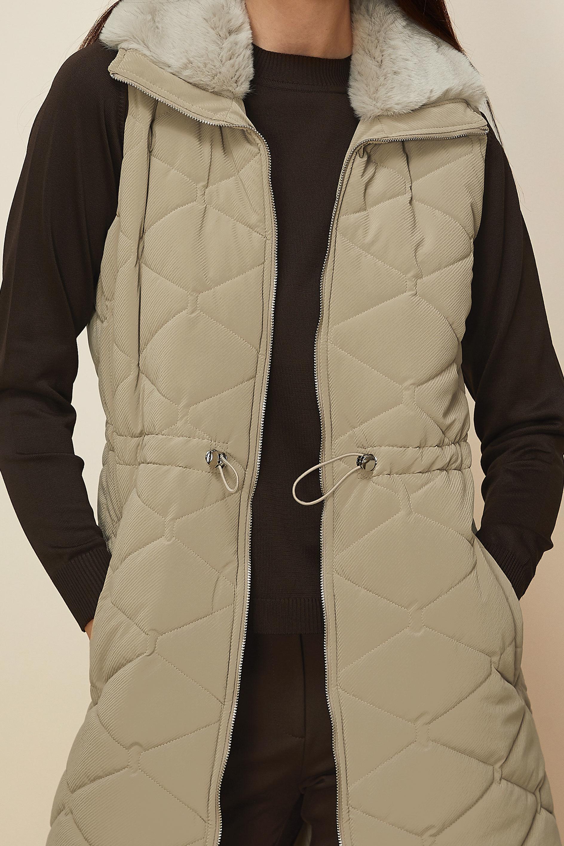 Tesettür giyim TABA BELİ BÜZGÜLÜ KAPİTONE YELEK 45273