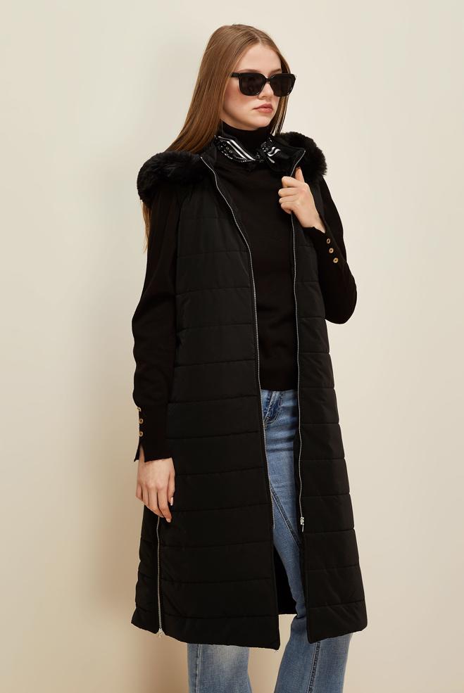 Vêtements hijab NOIR GILET À CAPUCHE 45274 - ALVİNA