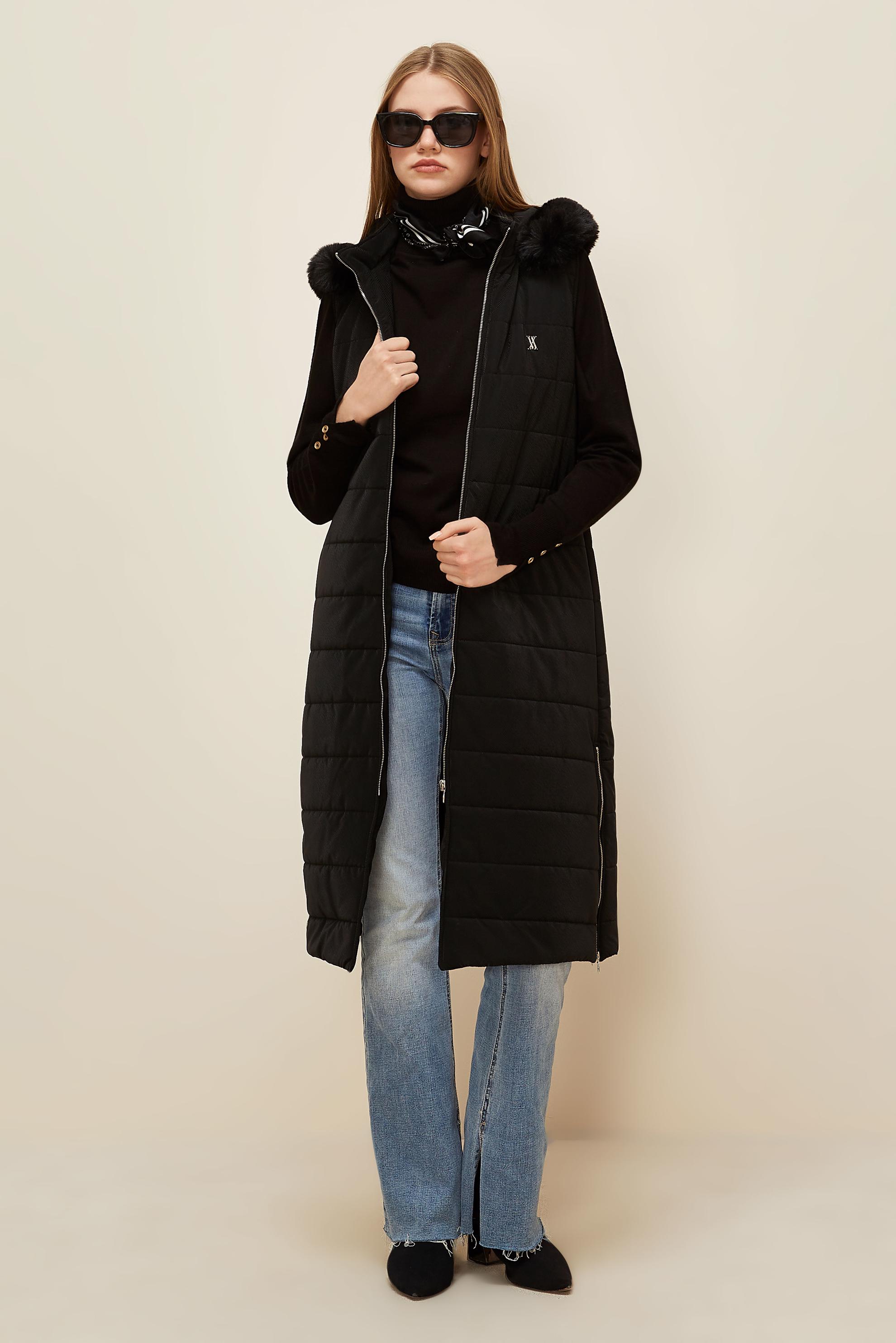 Tesettür giyim SİYAH KAPÜŞONLU YELEK 45274