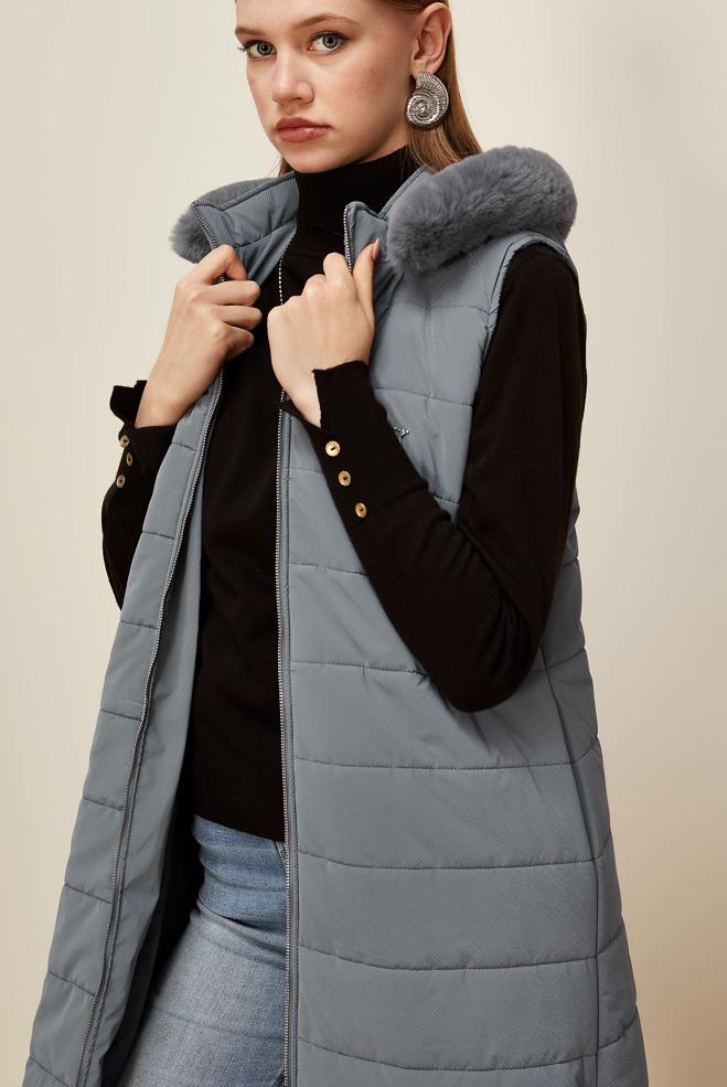 Vêtements hijab GRIS GILET À CAPUCHE 45274 - ALVİNA