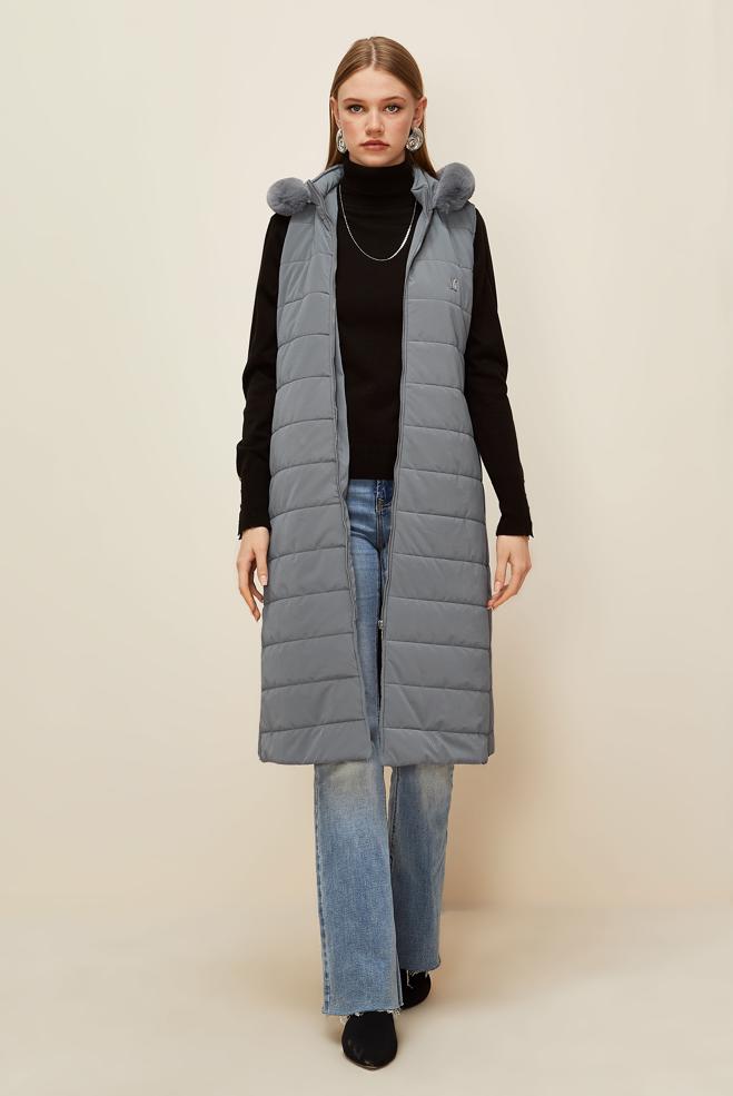 Vêtements hijab GRIS GILET À CAPUCHE 45274 - ALVİNA