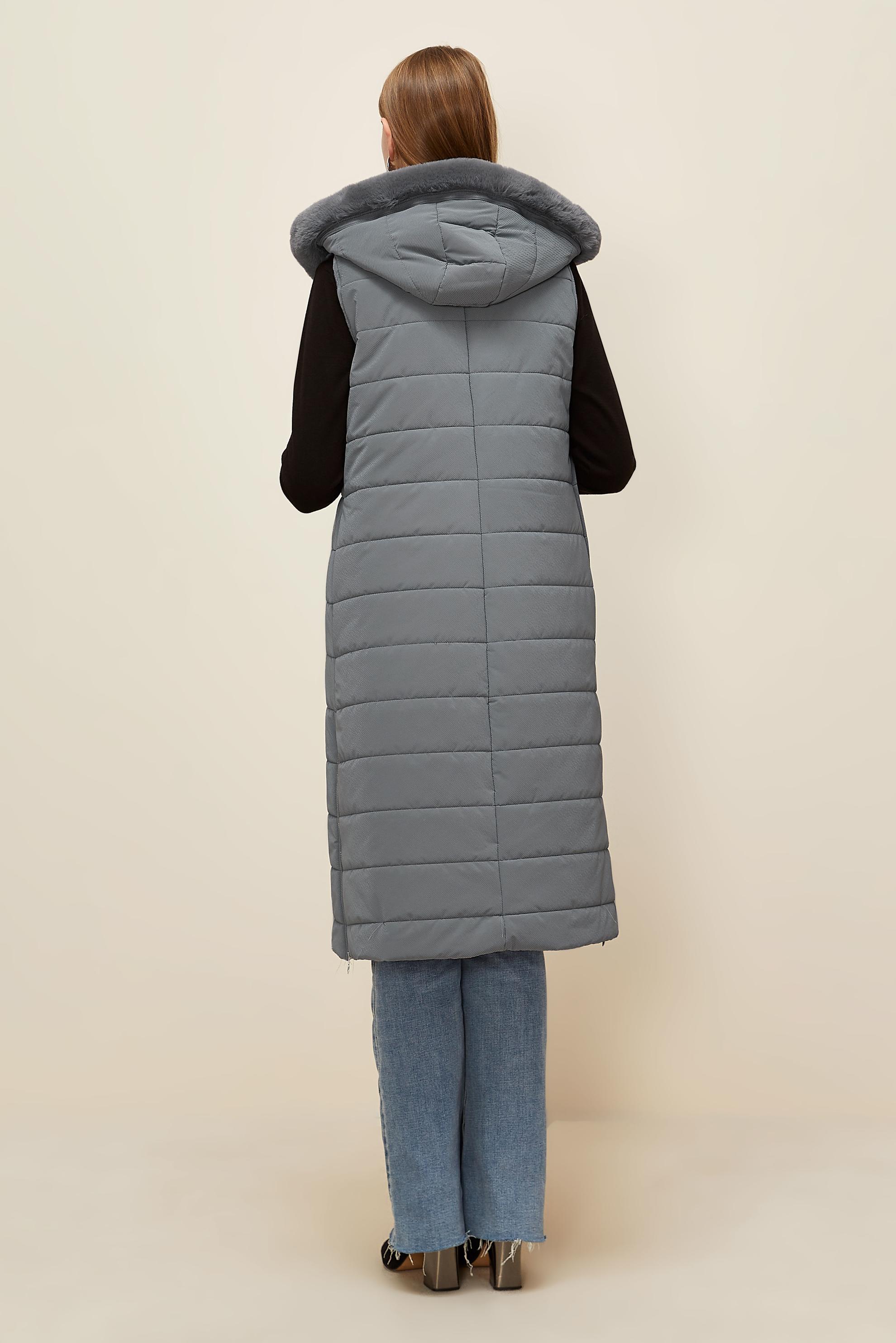 Tesettür giyim GRİ KAPÜŞONLU YELEK 45274