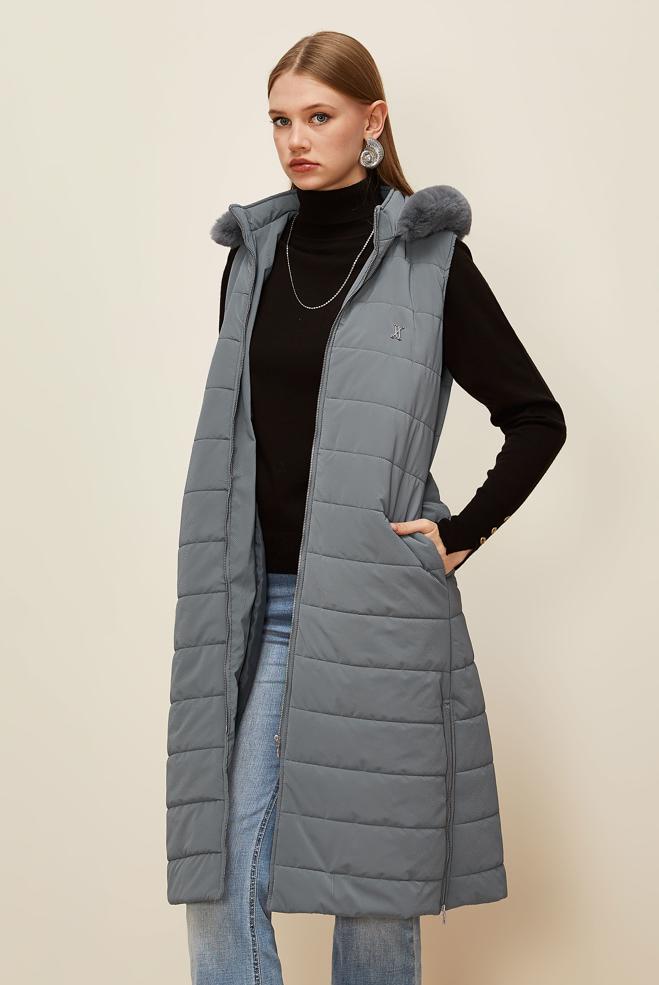 Vêtements hijab GRIS GILET À CAPUCHE 45274 - ALVİNA