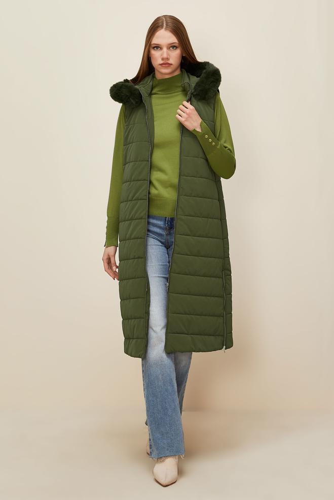 Vêtements hijab KAKI GILET À CAPUCHE 45274 - ALVİNA