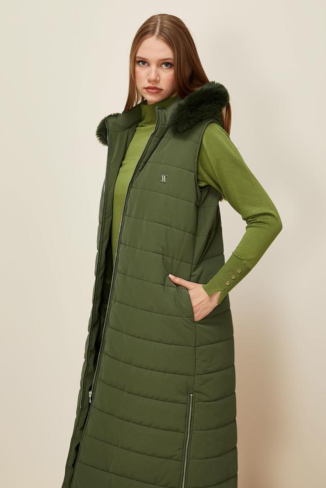 Vêtements hijab KAKI GILET À CAPUCHE 45274 - ALVİNA