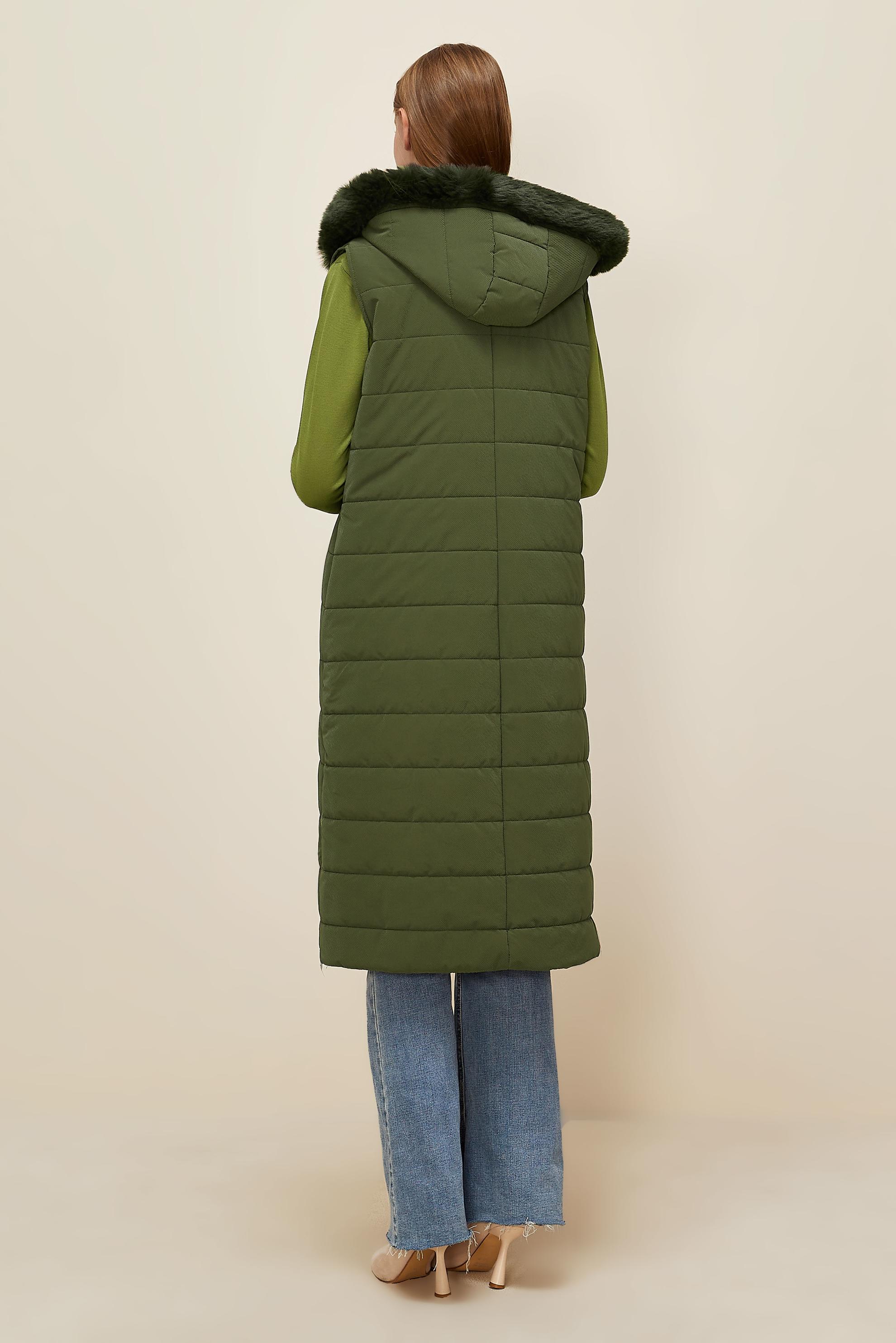 Tesettür giyim HAKİ KAPÜŞONLU YELEK 45274