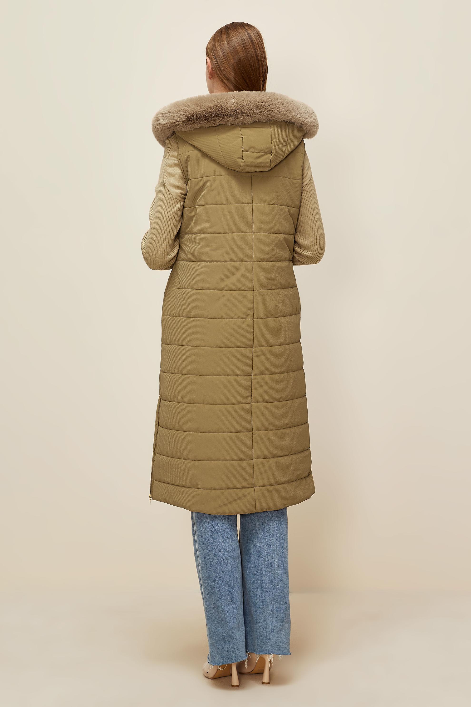 Tesettür giyim TABA KAPÜŞONLU YELEK 45274