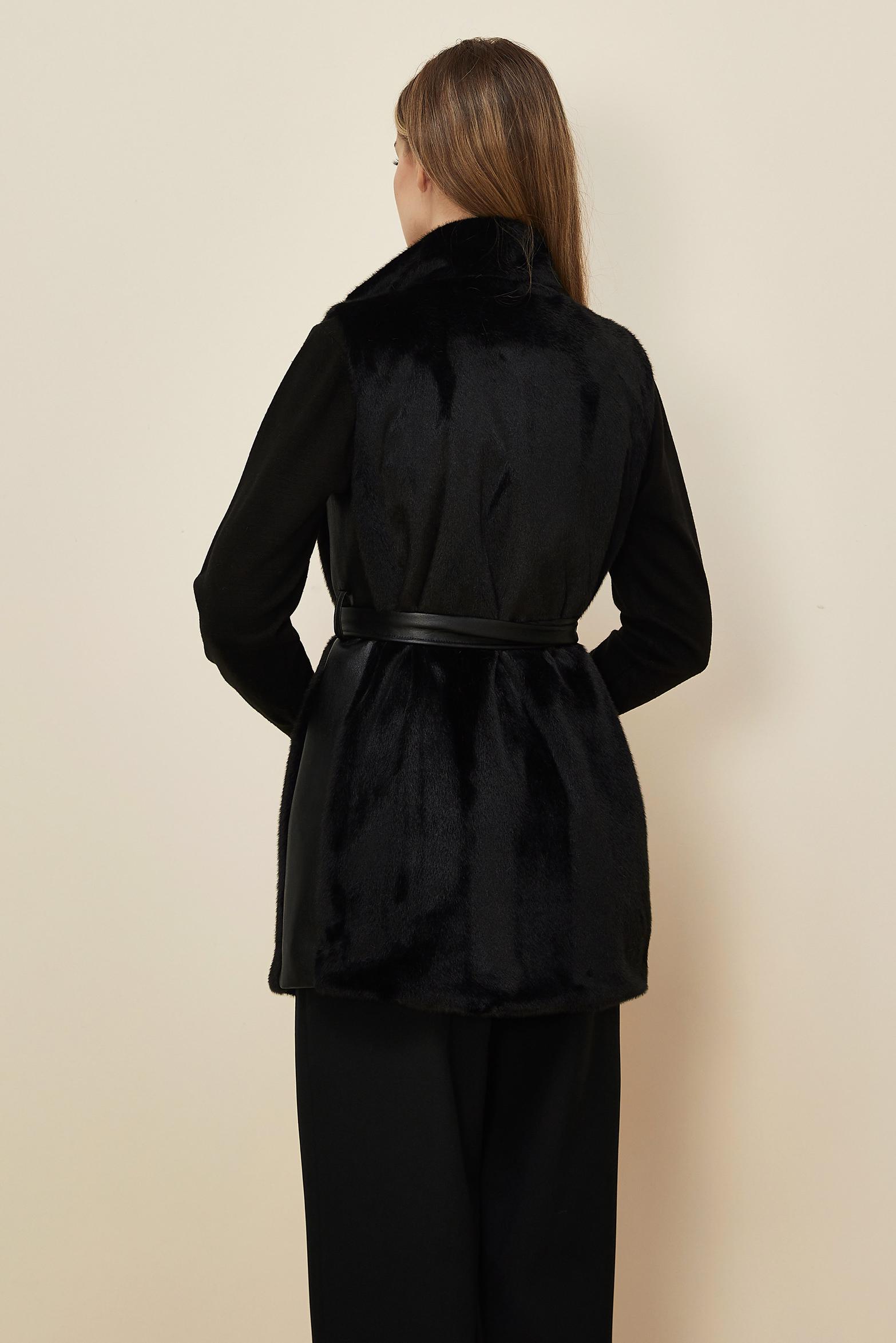 Tesettür giyim SİYAH KEMERLİ SUNİ KÜRK YELEK 45300