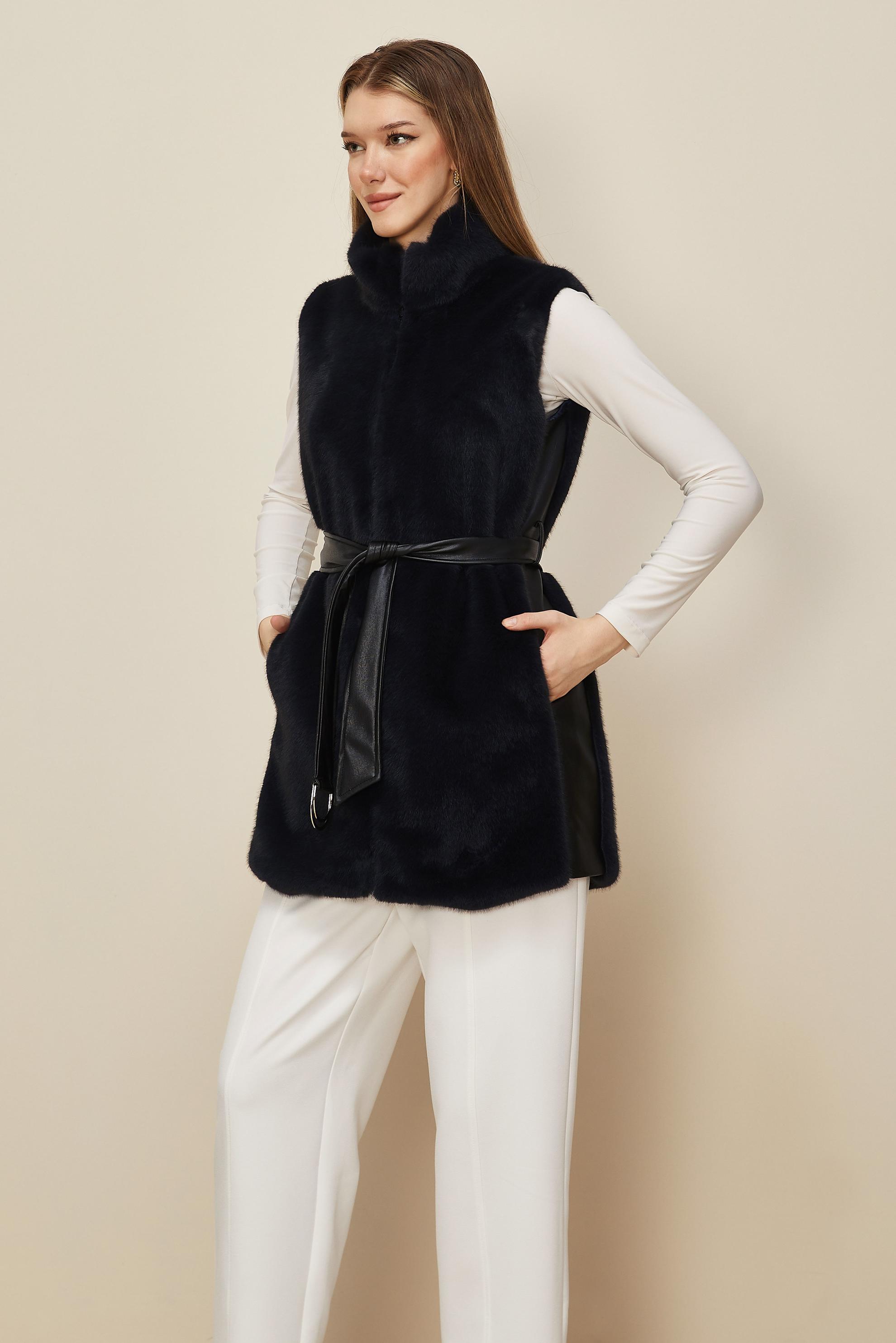 Hijab clothing GREY BELTED FAUX-FUR VEST 45300