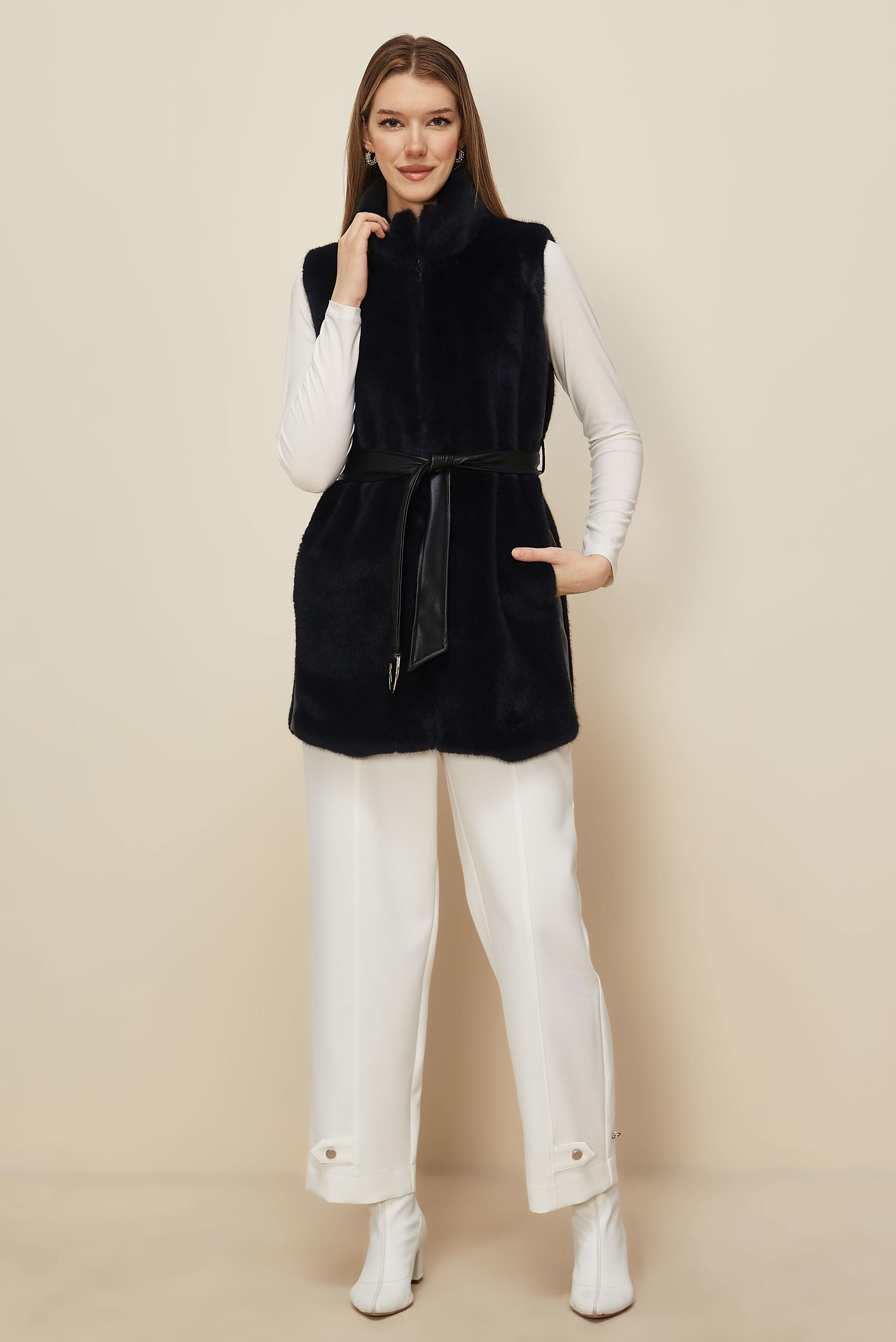 Hijab clothing GREY BELTED FAUX-FUR VEST 45300