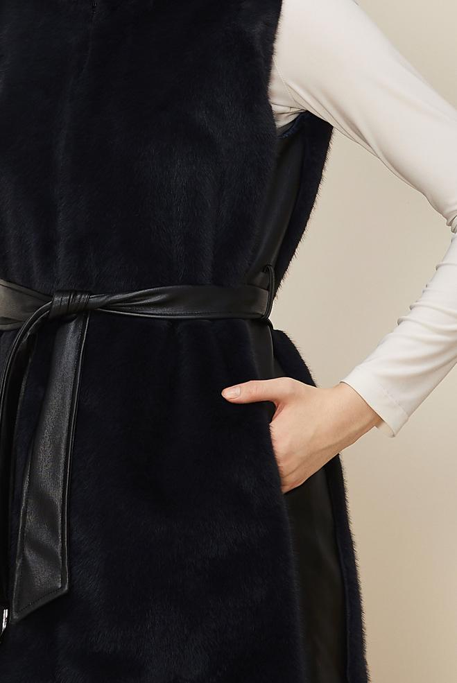 Hijab clothing GREY BELTED FAUX-FUR VEST 45300 - ALVİNA