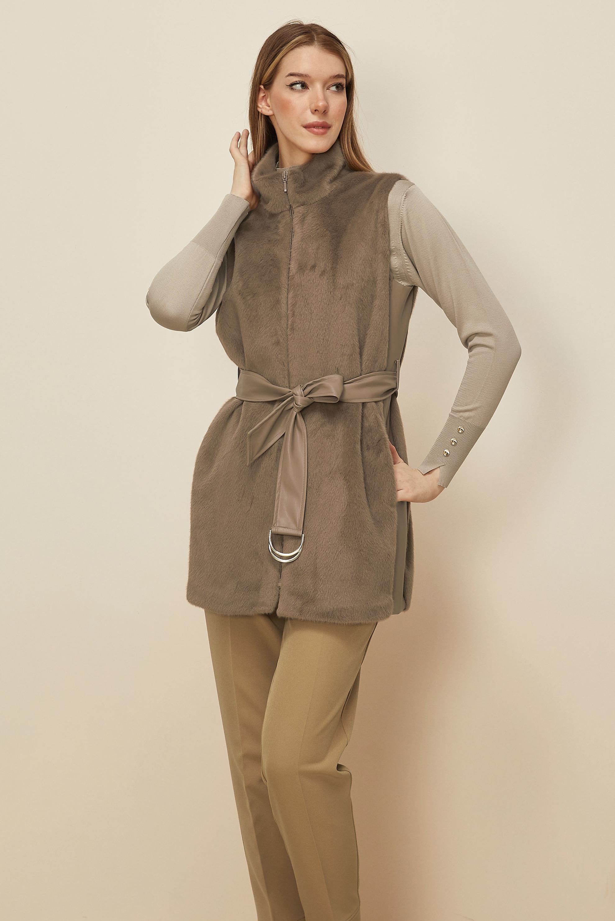 Hijab clothing MINK BELTED FAUX-FUR VEST 45300