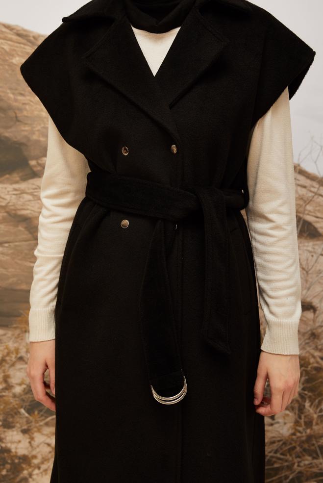 Vêtements hijab NOIR GILET CACHET CEINTURÉ 45301 - ALVİNA