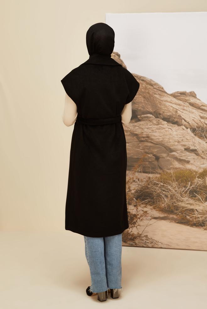 Vêtements hijab NOIR GILET CACHET CEINTURÉ 45301 - ALVİNA