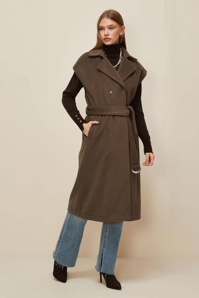 Vêtements hijab BRUN GILET CACHET CEINTURÉ 45301 - ALVİNA