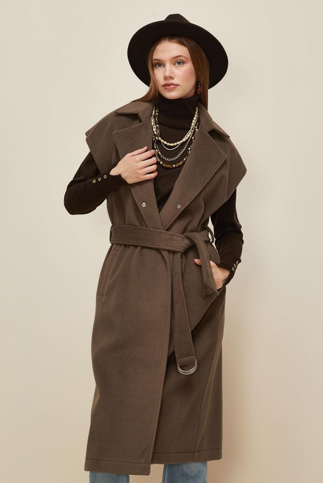 Vêtements hijab BRUN GILET CACHET CEINTURÉ 45301 - ALVİNA