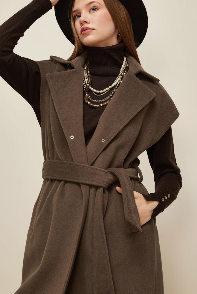 Vêtements hijab BRUN GILET CACHET CEINTURÉ 45301 - ALVİNA