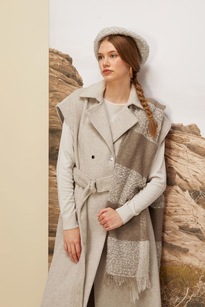 Vêtements hijab BEIGE GILET CACHET CEINTURÉ 45301 - ALVİNA