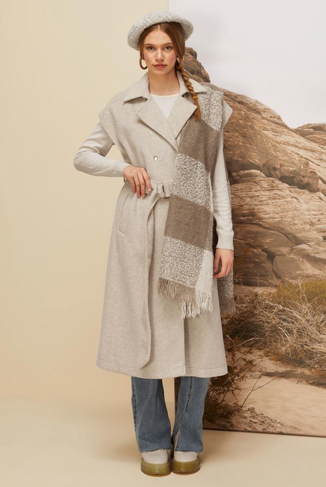 Vêtements hijab BEIGE GILET CACHET CEINTURÉ 45301 - ALVİNA