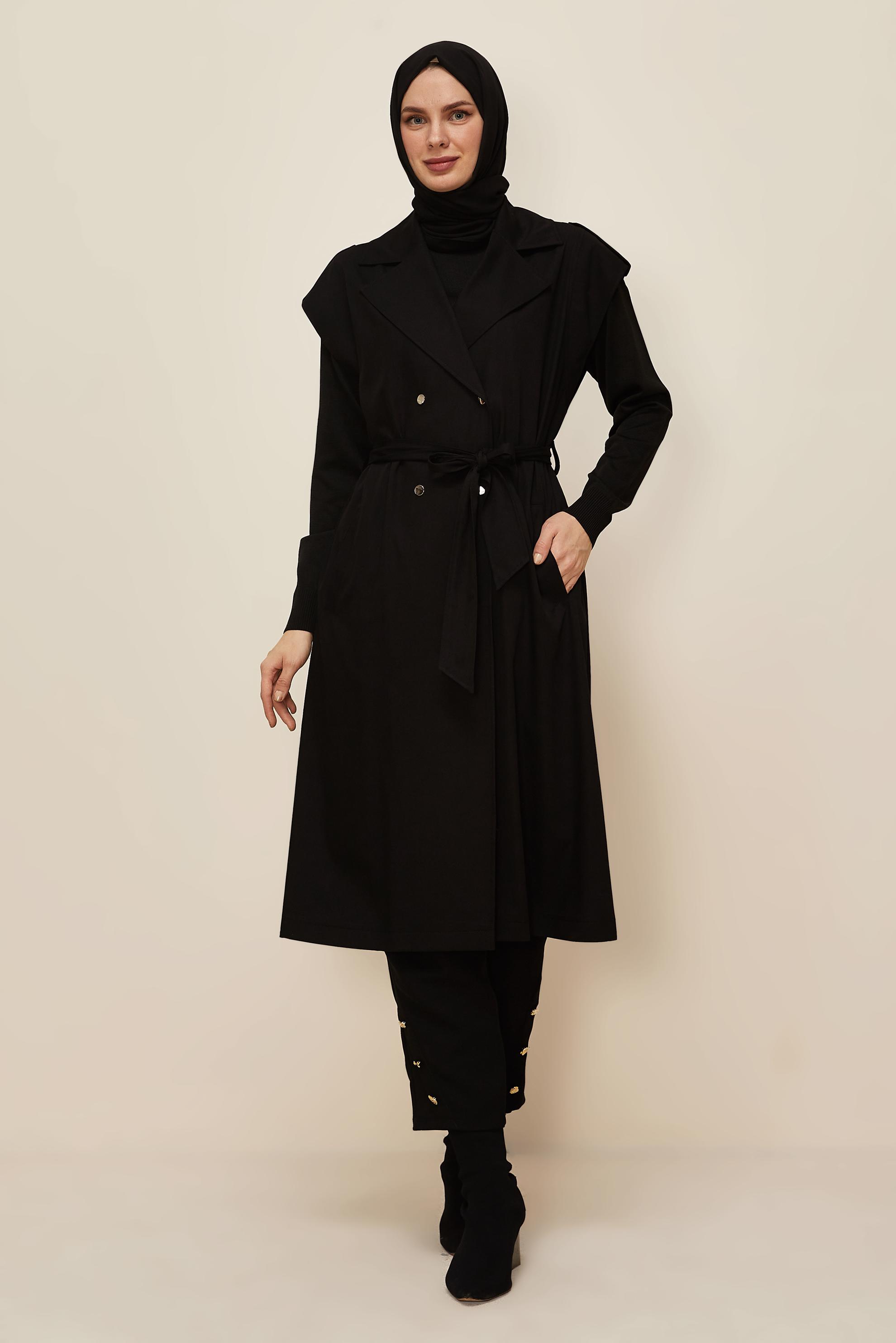 Hijab clothing BLACK BELTED VEST 45601