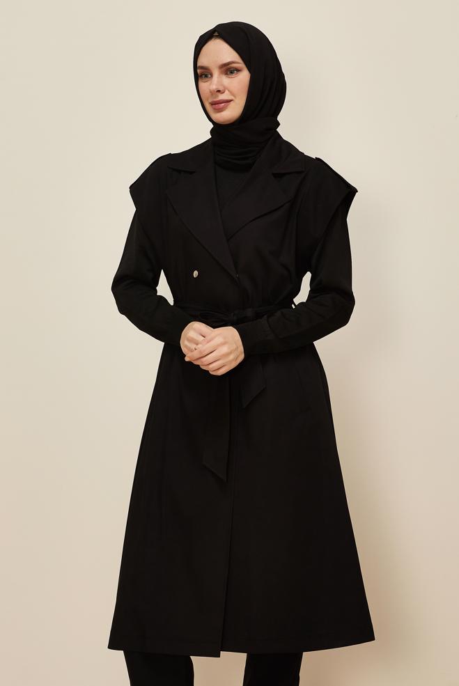 Hijab clothing BLACK BELTED VEST 45601 - ALVİNA