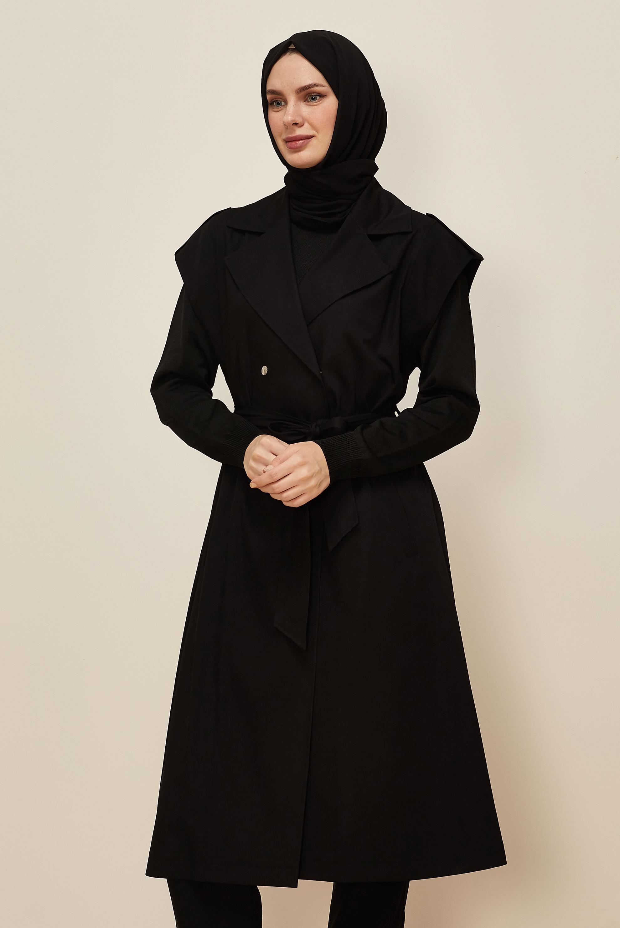 Hijab clothing BLACK BELTED VEST 45601