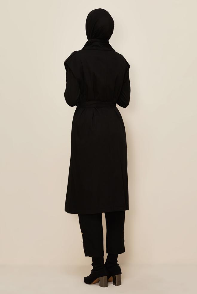 Hijab clothing BLACK BELTED VEST 45601 - ALVİNA