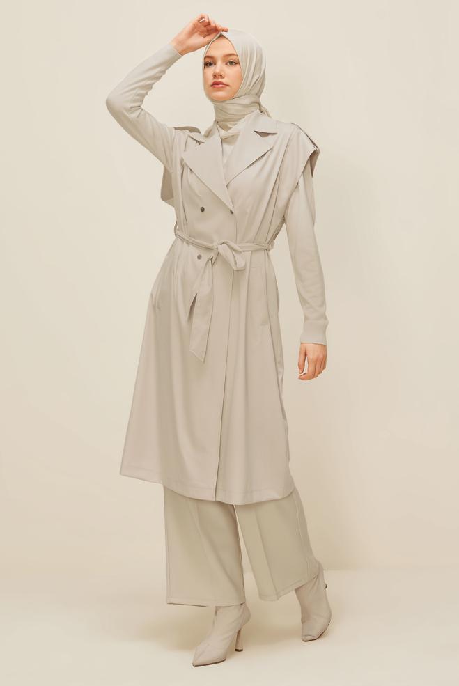 Vêtements hijab BEIGE GILET CEINTURÉ 45601 - ALVİNA