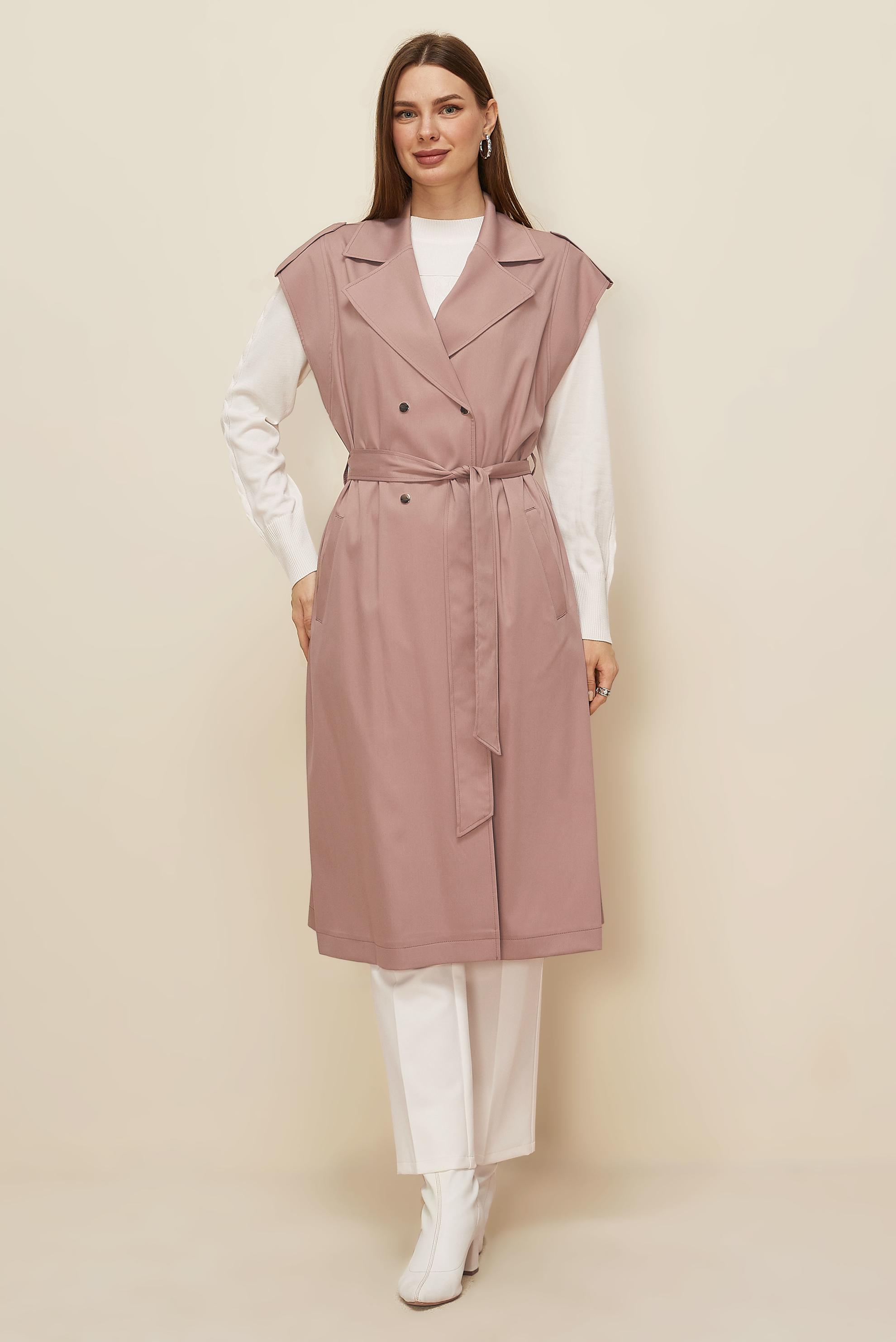 Tesettür giyim KAHVE KUŞAKLI YELEK 45601