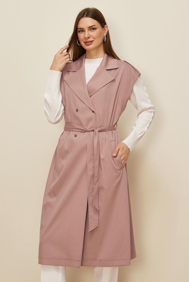 Tesettür giyim KAHVE KUŞAKLI YELEK 45601 - ALVİNA