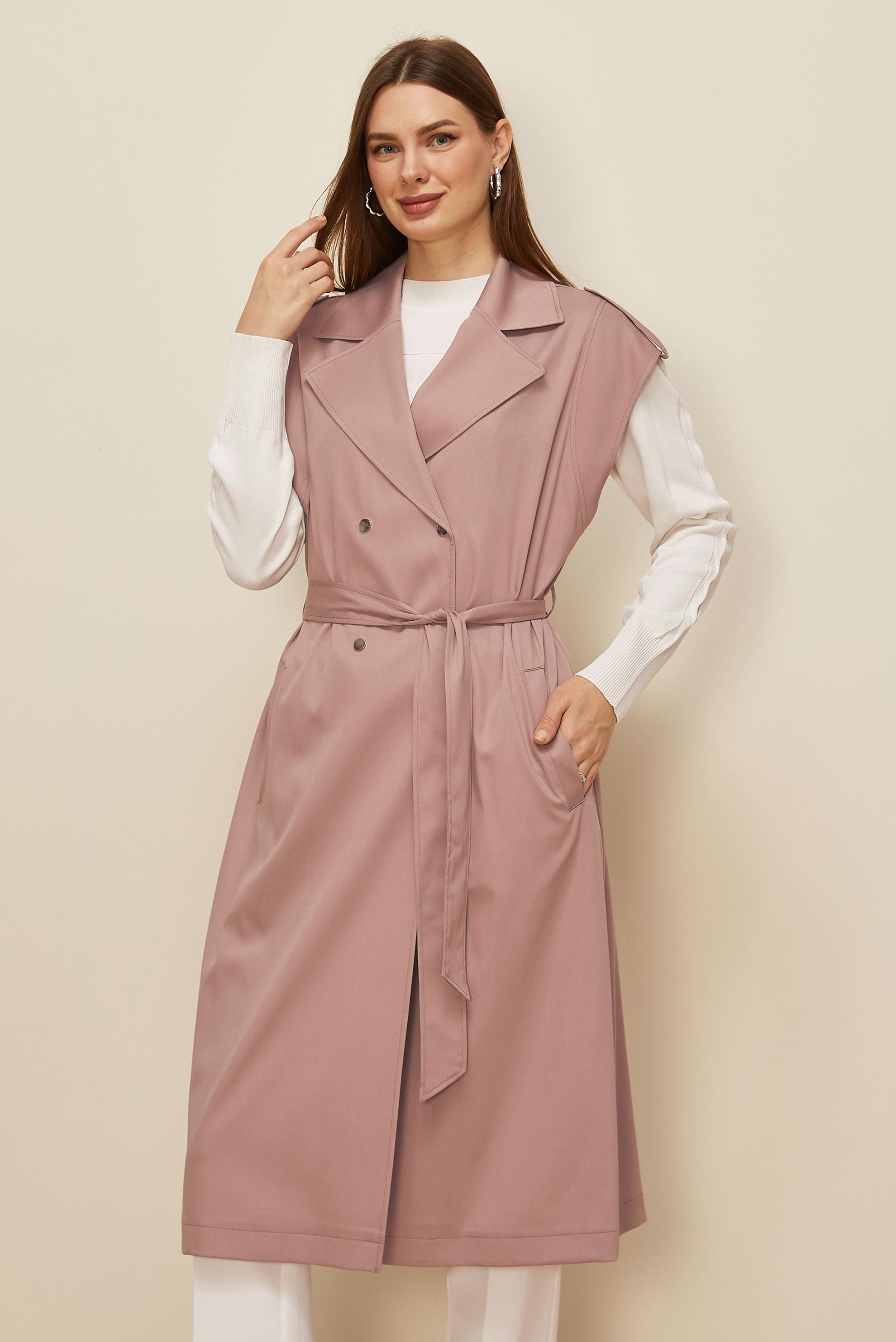 Tesettür giyim KAHVE KUŞAKLI YELEK 45601