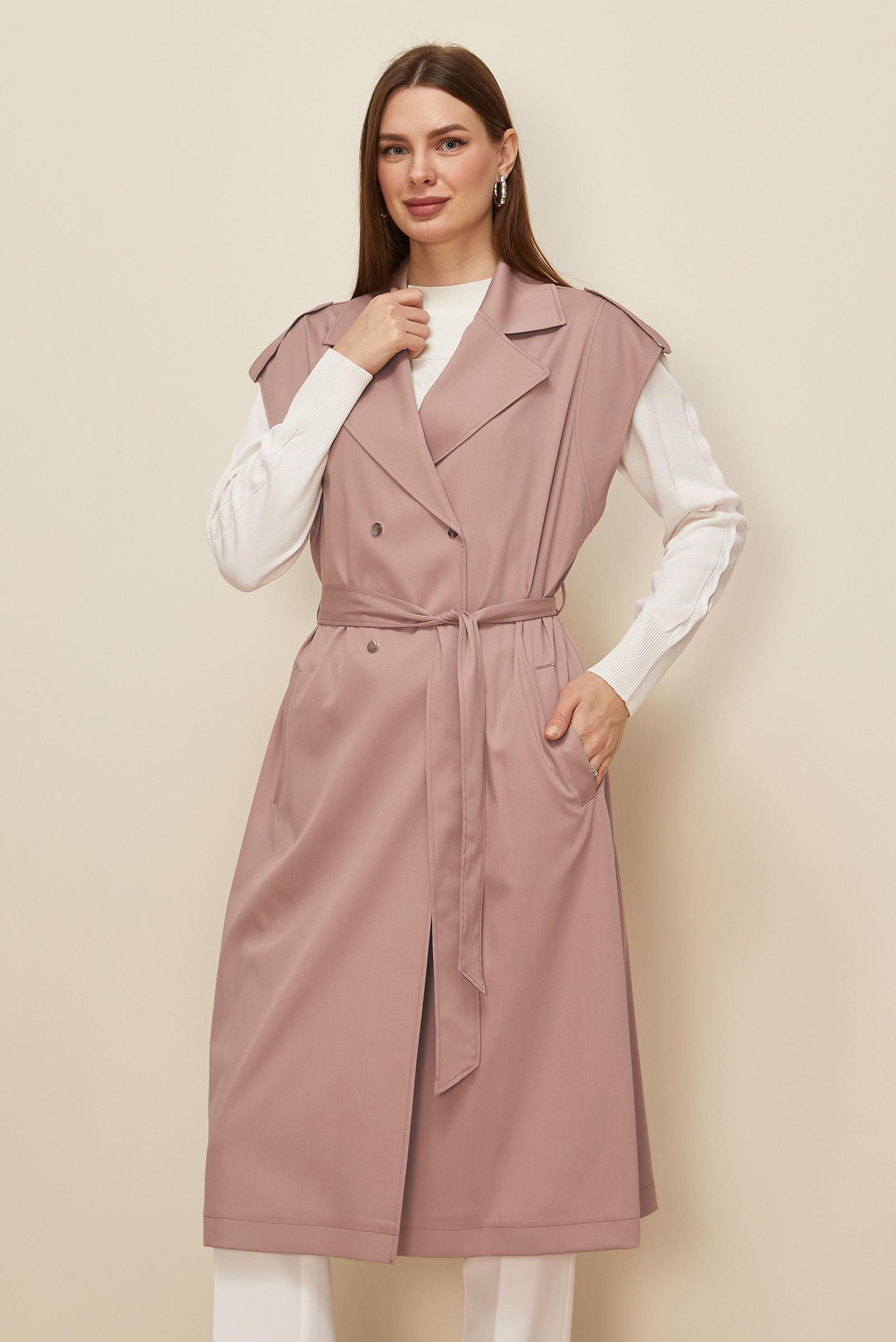 Tesettür giyim KAHVE KUŞAKLI YELEK 45601