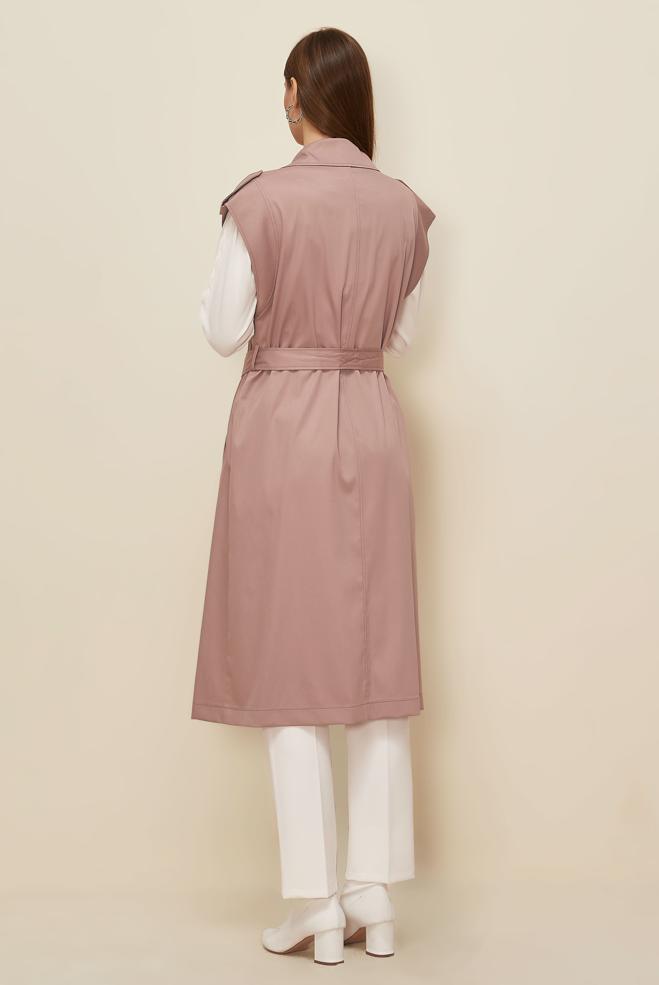 Tesettür giyim KAHVE KUŞAKLI YELEK 45601 - ALVİNA