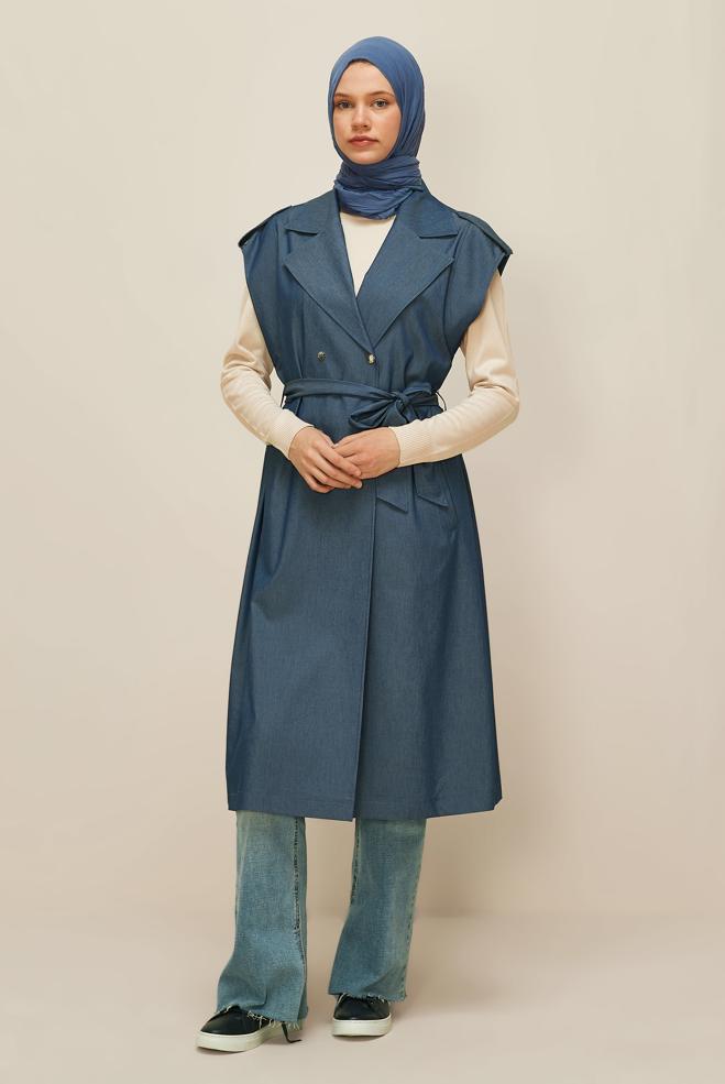 Vêtements hijab BLEU MARINE GILET CEINTURÉ 45601 - ALVİNA