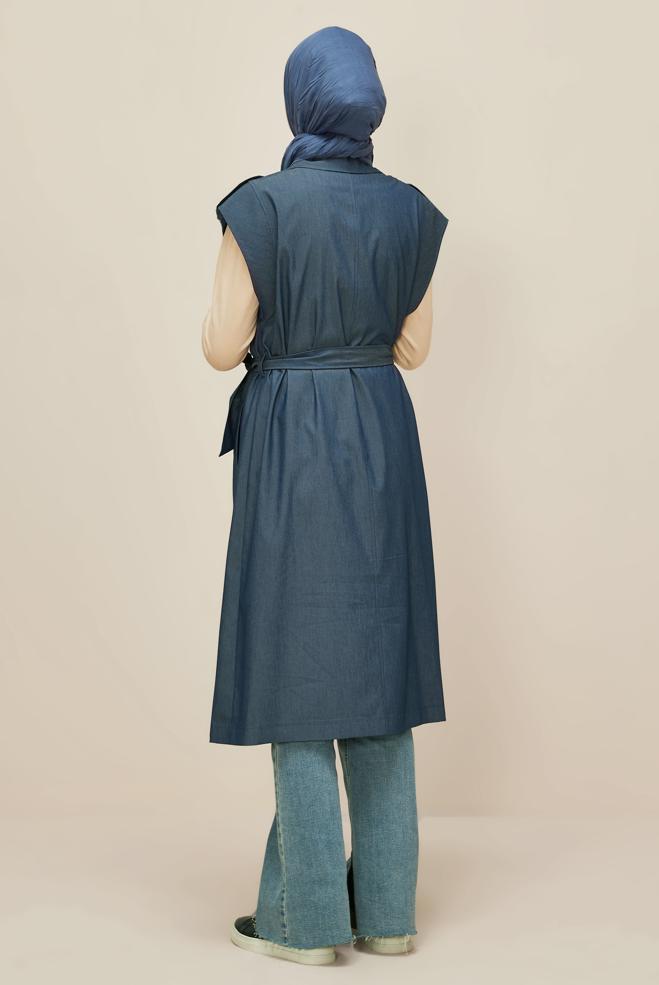 Vêtements hijab BLEU MARINE GILET CEINTURÉ 45601 - ALVİNA