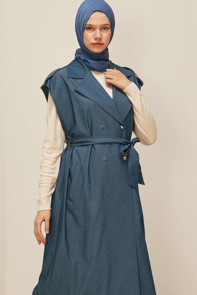 Vêtements hijab BLEU MARINE GILET CEINTURÉ 45601 - ALVİNA