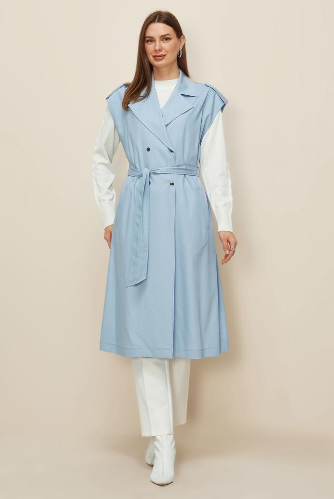 Tesettür giyim MAVİ KUŞAKLI YELEK 45601 - ALVİNA