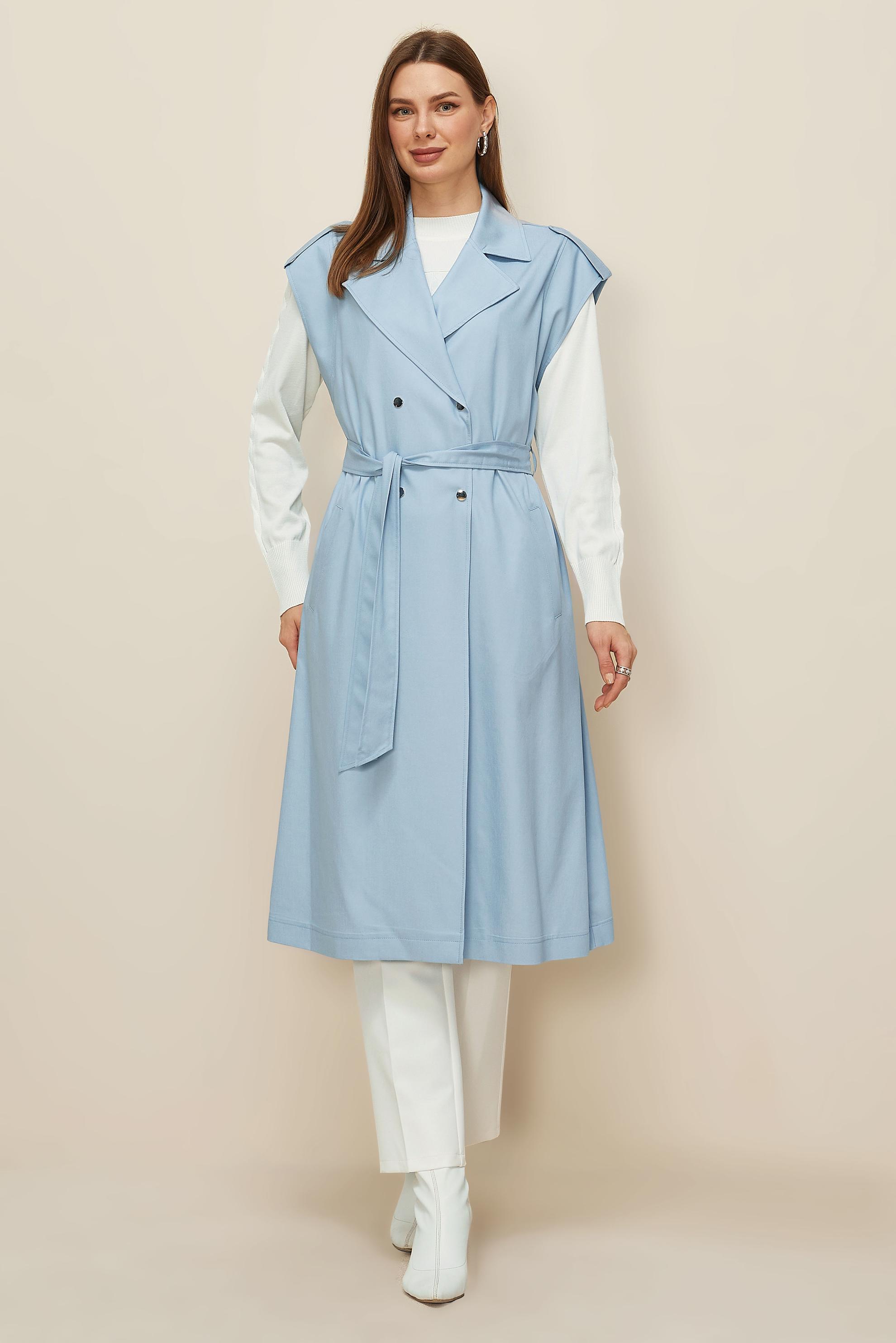 Tesettür giyim MAVİ KUŞAKLI YELEK 45601