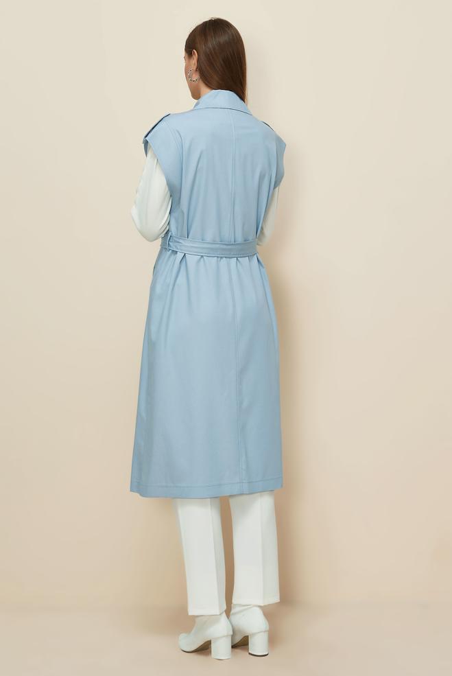 Tesettür giyim MAVİ KUŞAKLI YELEK 45601 - ALVİNA