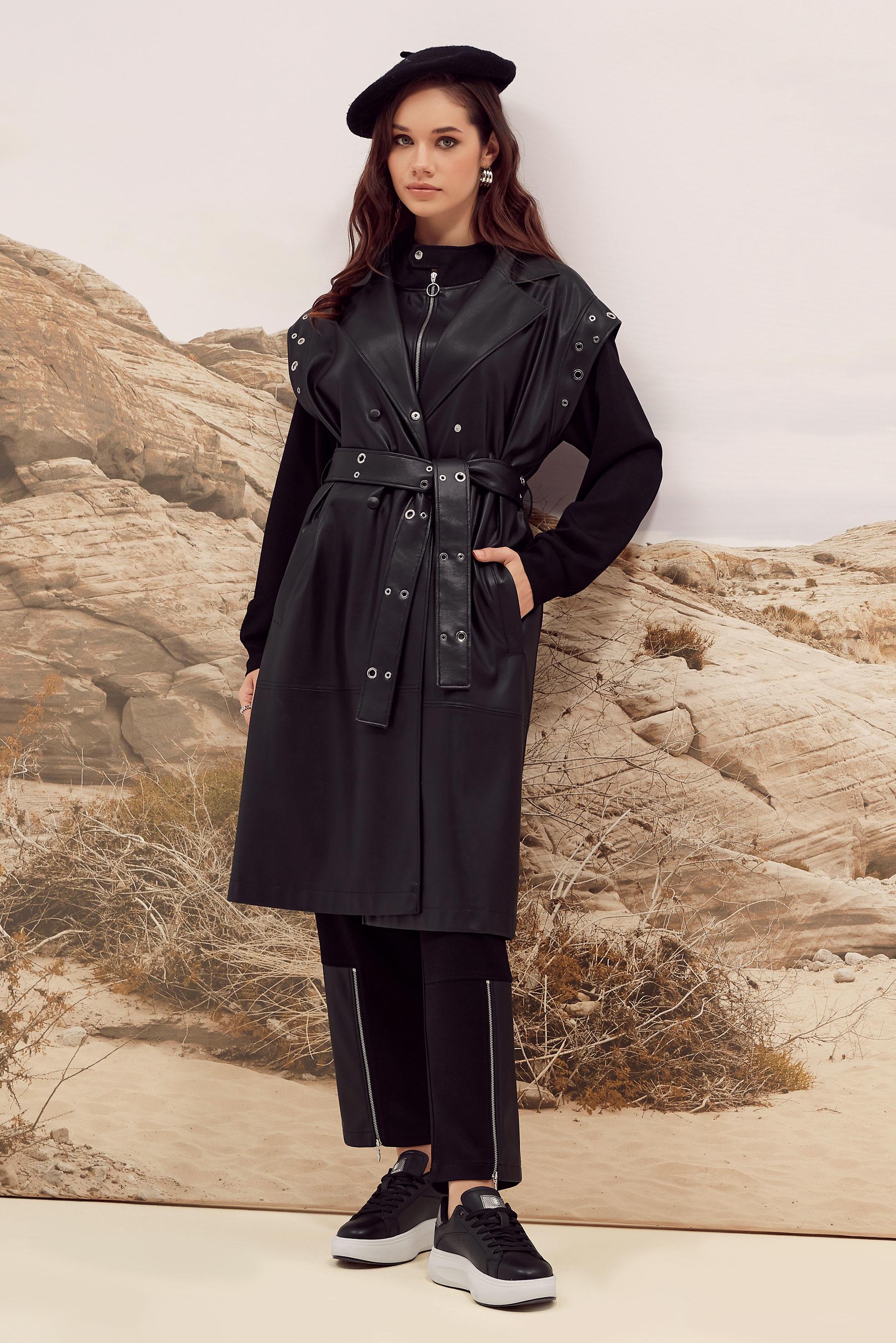 Hijab clothing BLACK 45922 ZARA DERİ YELEK 38-46 TEK 42