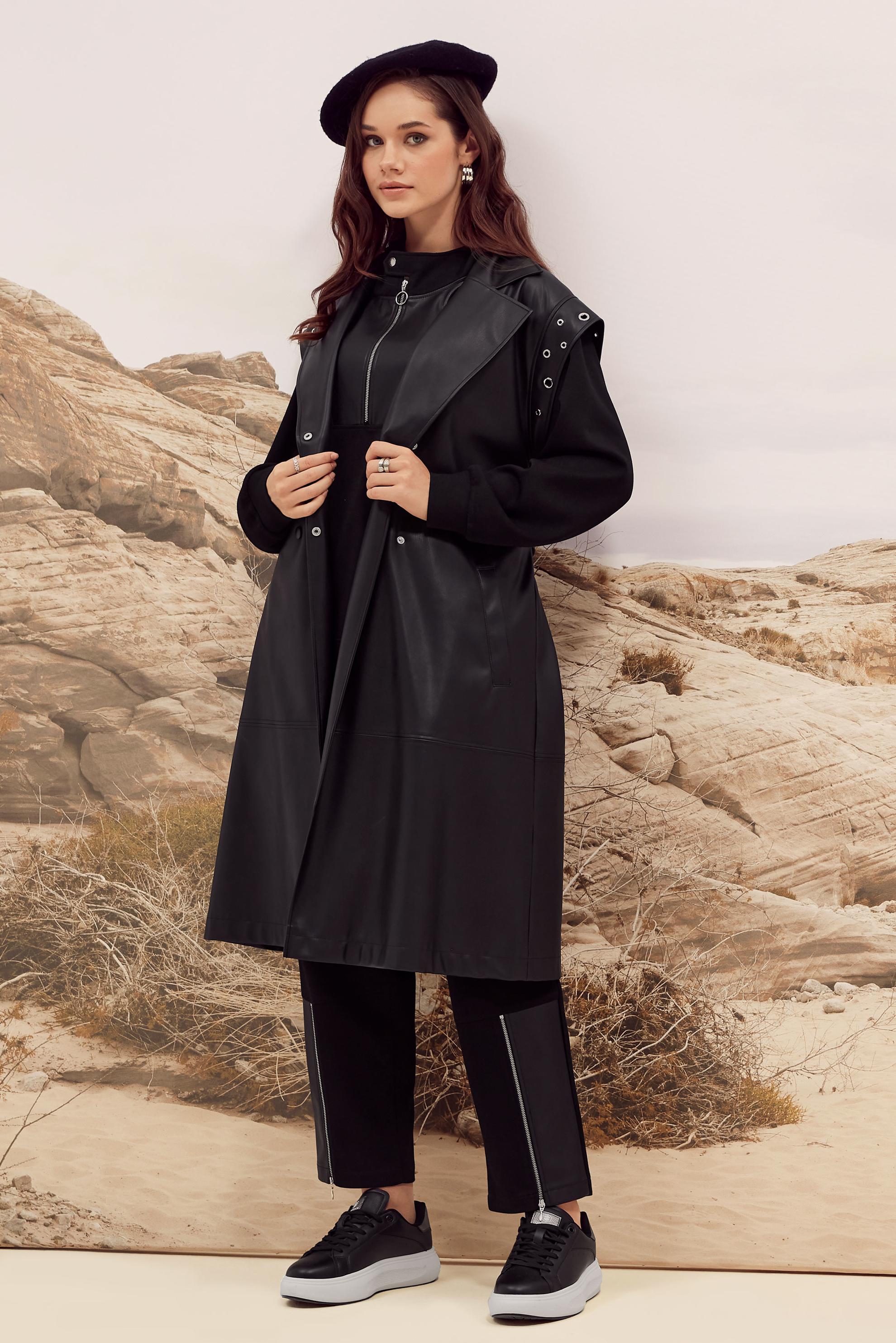 Hijab clothing BLACK 45922 ZARA DERİ YELEK 38-46 TEK 42