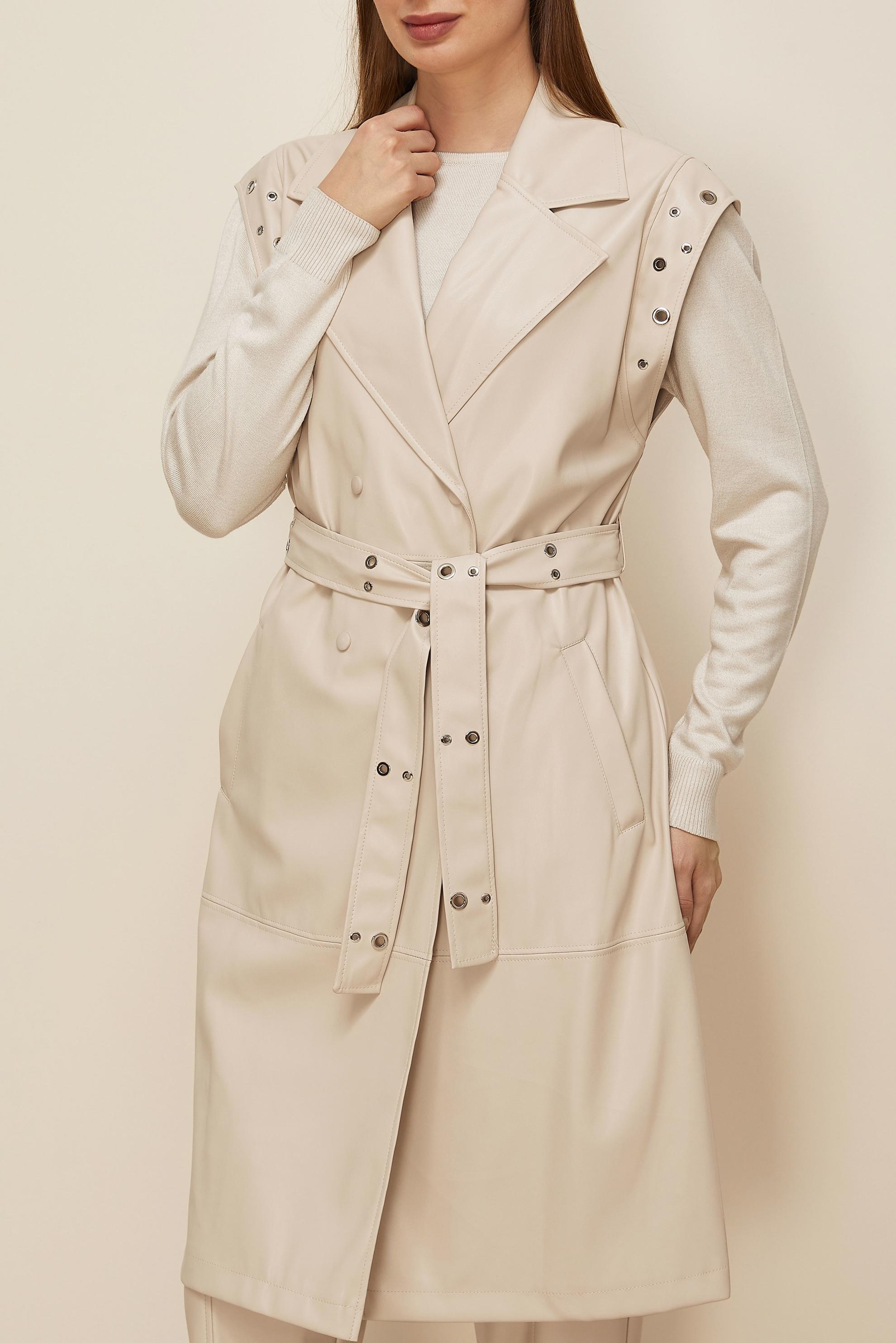 Tesettür giyim BEJ KEMERLİ DERİ YELEK 45922