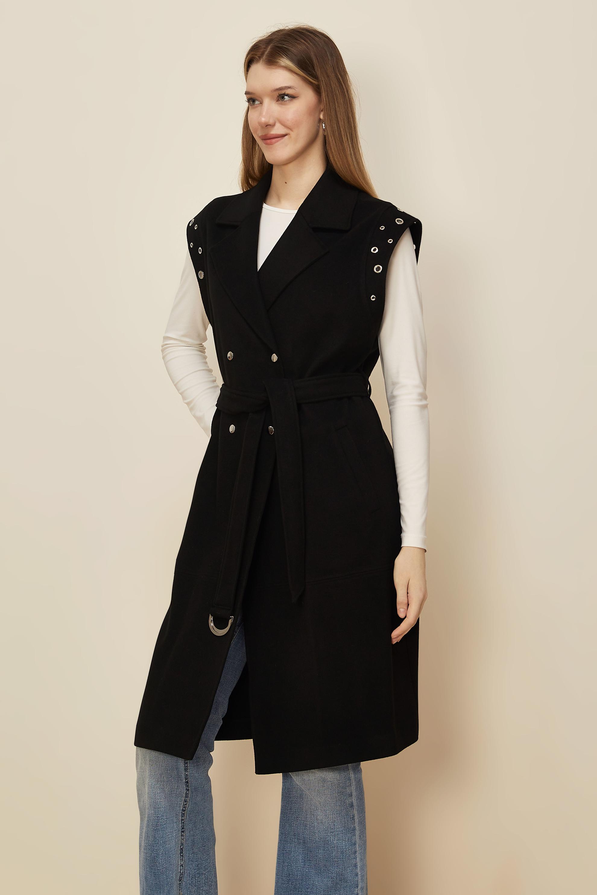 Tesettür giyim SİYAH KUŞAKLI KAŞE YELEK 45923