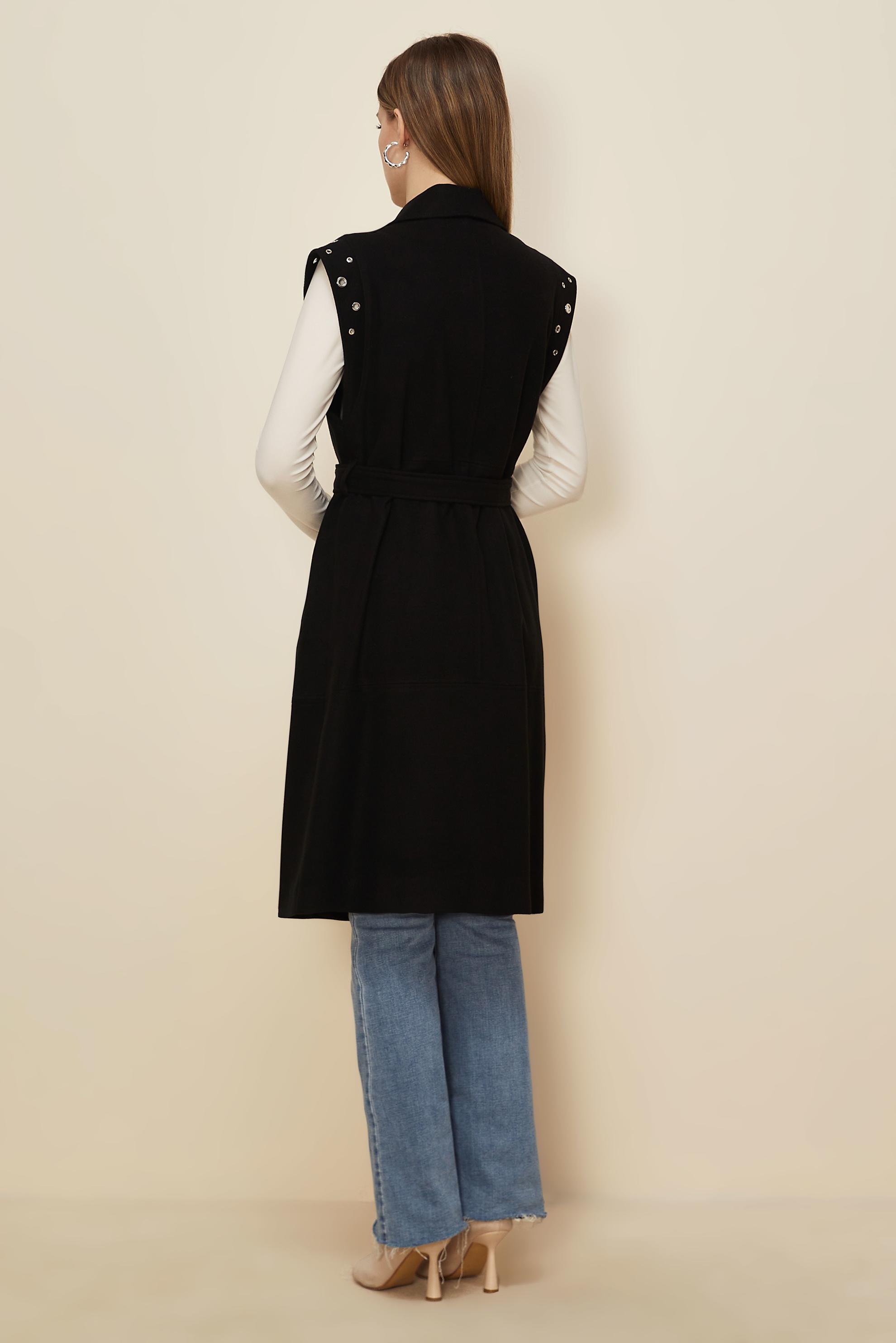 Tesettür giyim SİYAH KUŞAKLI KAŞE YELEK 45923