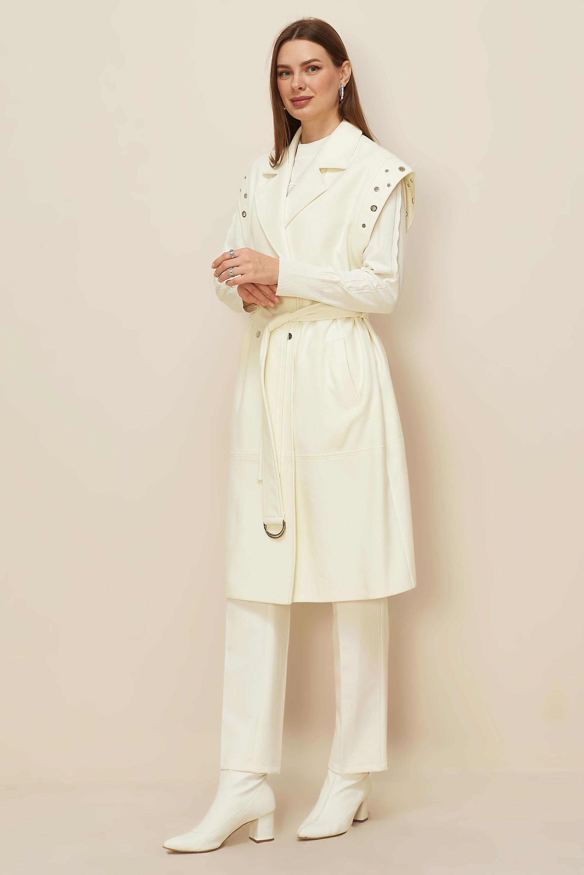 Tesettür giyim BEYAZ KAŞE KUŞAKLI YELEK 45923