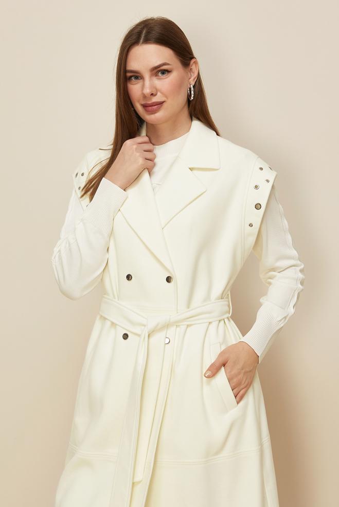 Tesettür giyim BEYAZ KAŞE KUŞAKLI YELEK 45923 - ALVİNA