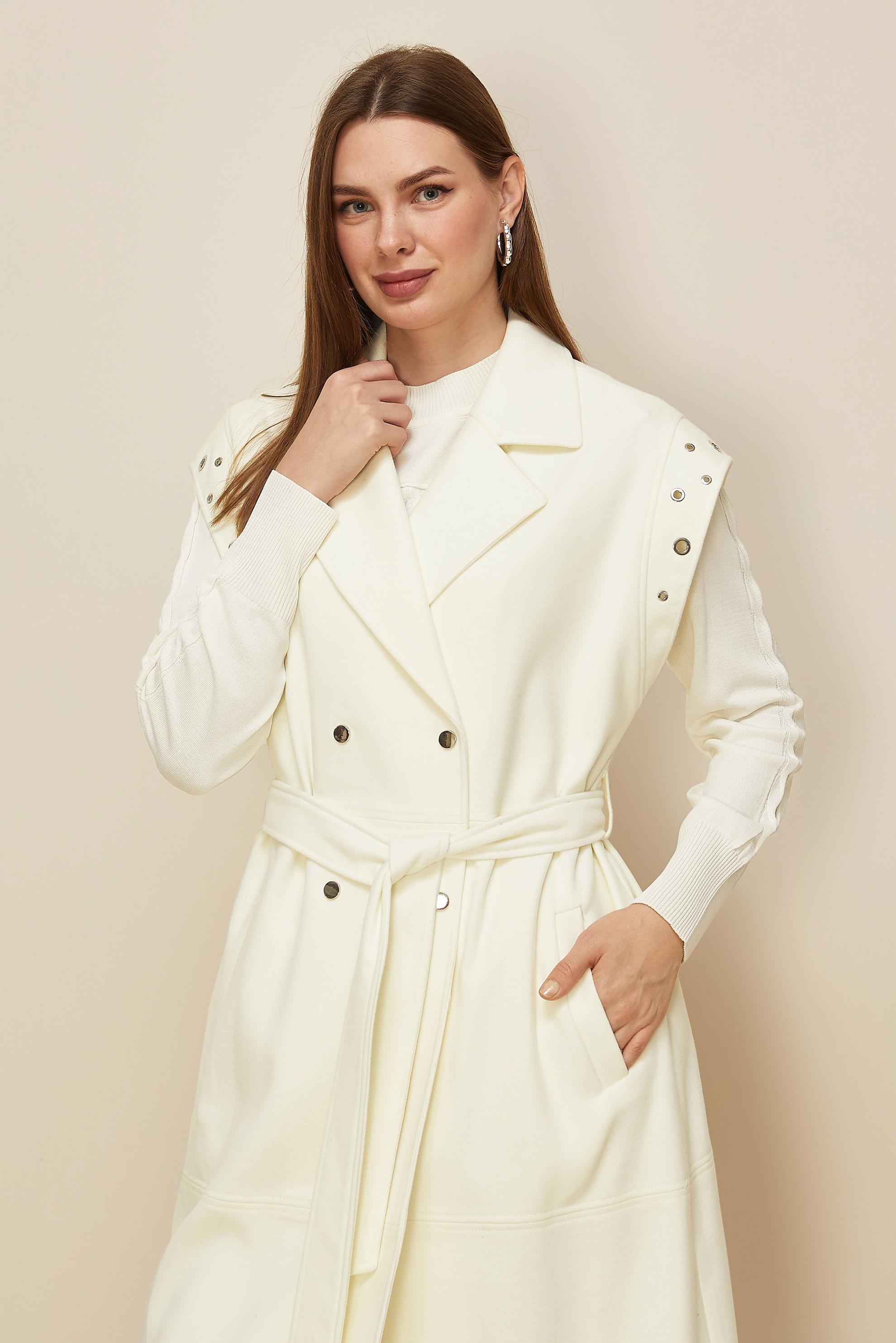 Tesettür giyim BEYAZ KAŞE KUŞAKLI YELEK 45923