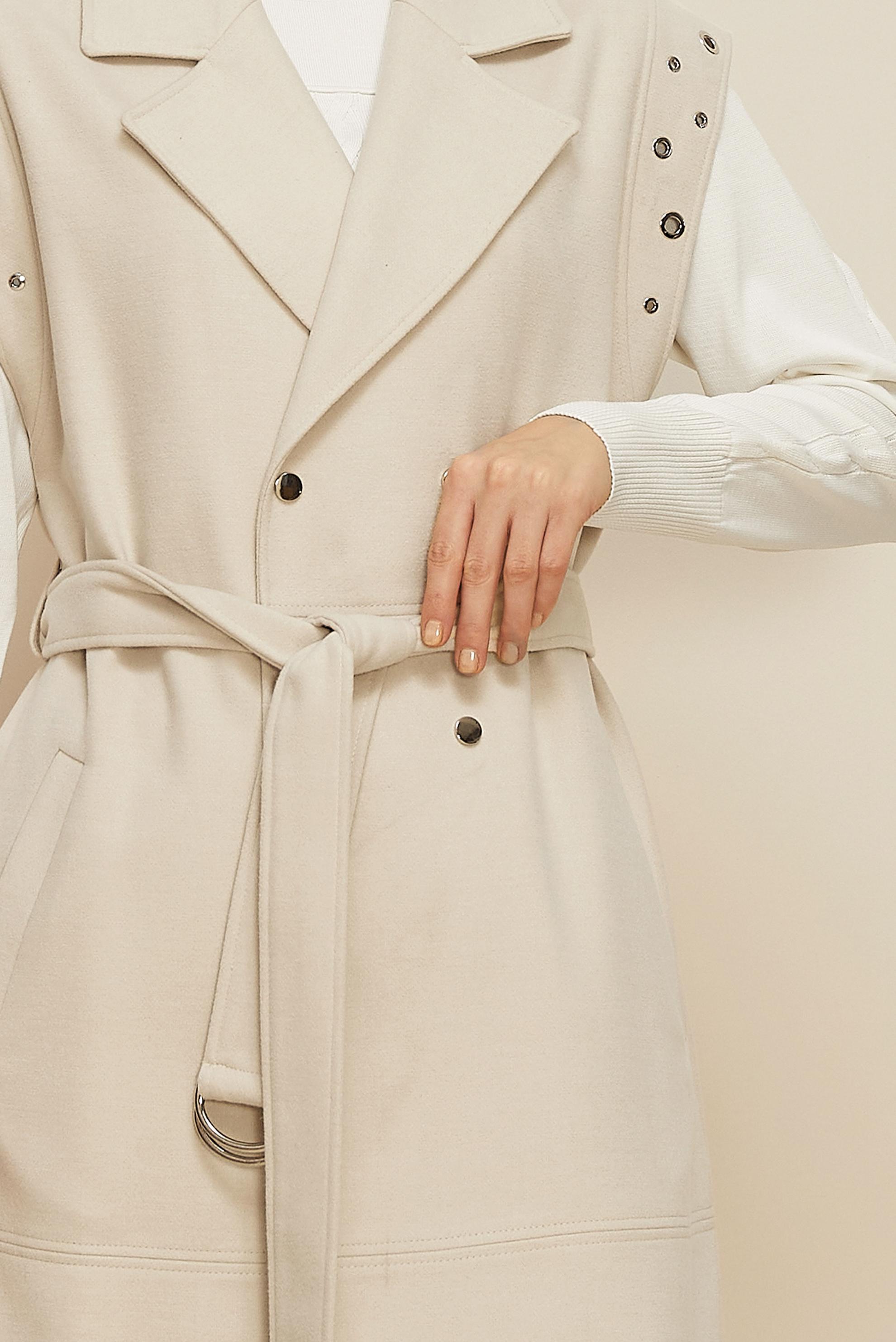 Tesettür giyim BEJ KAŞE KUŞAKLI YELEK 45923